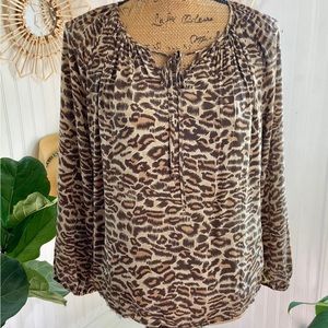 Amour Vert Silk Leopard Print Blouse Top Sz S